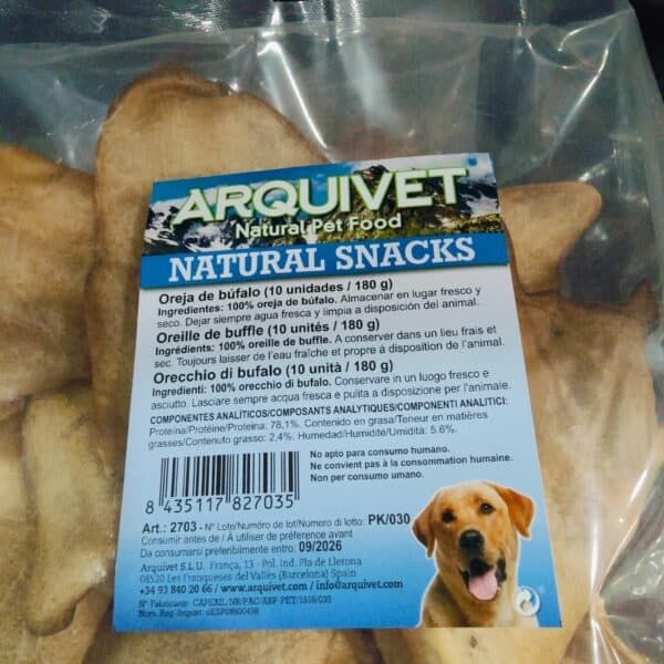 Oreja de búfalo para mascotas, snack natural para perros, 10 unidades, alimento para perros saludable y delicioso.