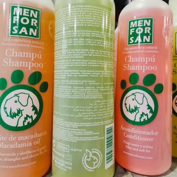 Aceite de macadamia para perros, champú y acondicionador natural para mascotas.