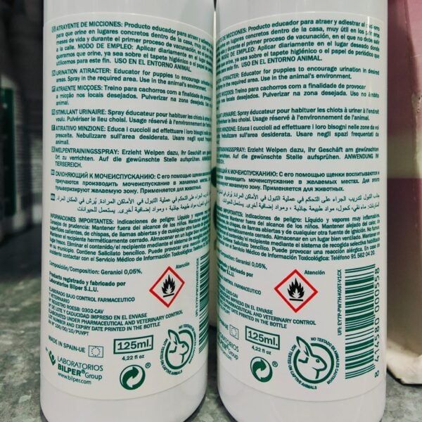 Aromas de micciones en envase de 125 ml con símbolo de peligro para productos inflamables.