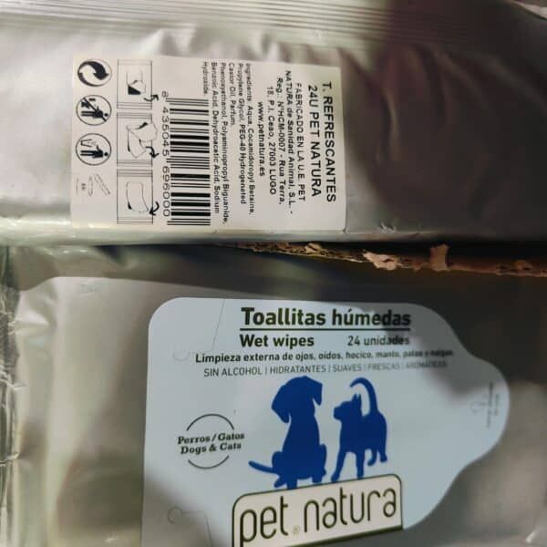 Toallitas húmedas para perros y gatos, limpieza ocular, sin alcohol, 24 unidades, pet natura.