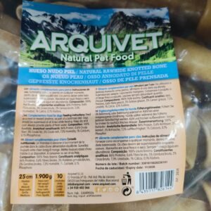 Hueso nudo piel para perros, alimento natural para mascotas, ingredientes con alto contenido proteico.