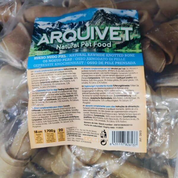 Arquivet comida natural para perros con hueso de knotted bone, ingrediente saludable y nutritivo.