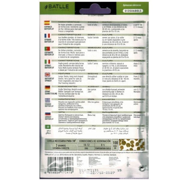 Semillas para césped, germinación en 10-12 días, temperaturas de 8°C a 20°C, producción de 100 semillas por sobre de.