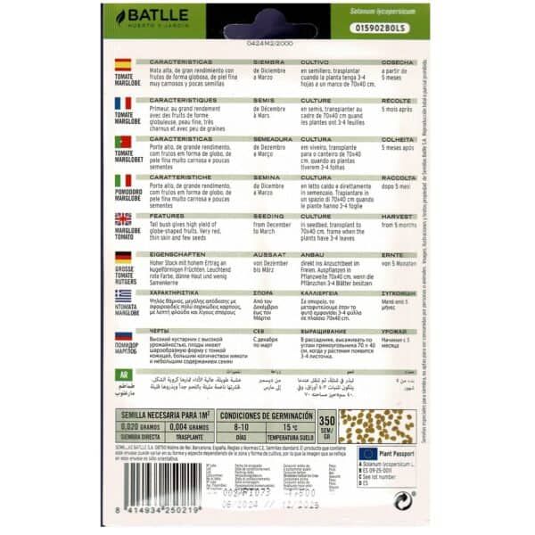 Tomate Margarita semilla para huerto, germinación en 8-10 días, ideal para cultivo en campo y maceta.