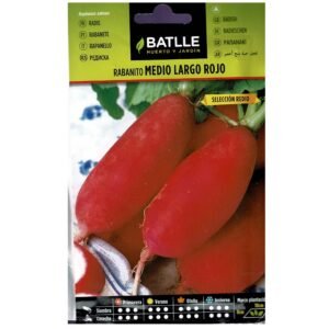 Rábanito medio largo rojo para huerto y jardín, semillas de calidad Batlle.