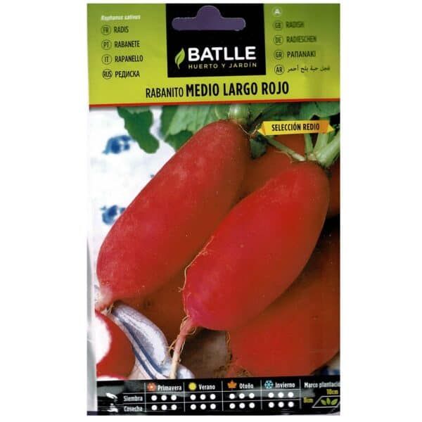 Rábanito medio largo rojo para huerto y jardín, semillas de calidad Batlle.