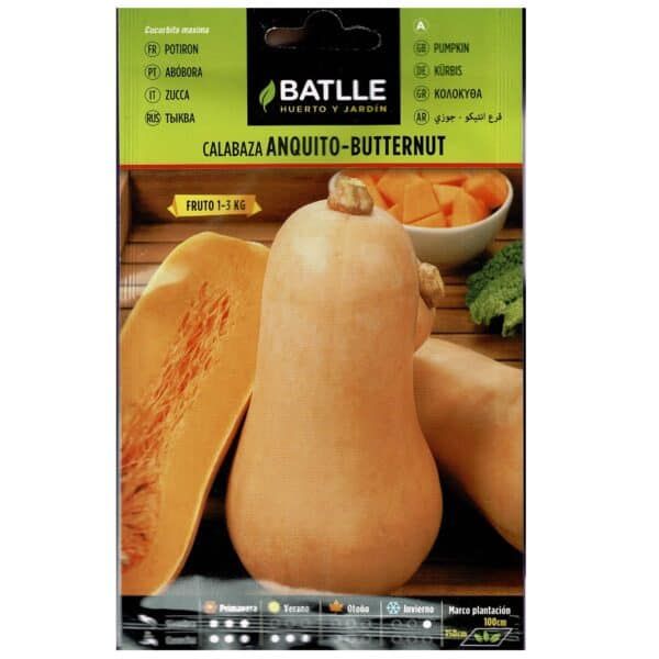 Semillas de calabaza butternut para jardinería y cultivo seguro. Perfectas para huertos y proyectos de jardinería ecológica.