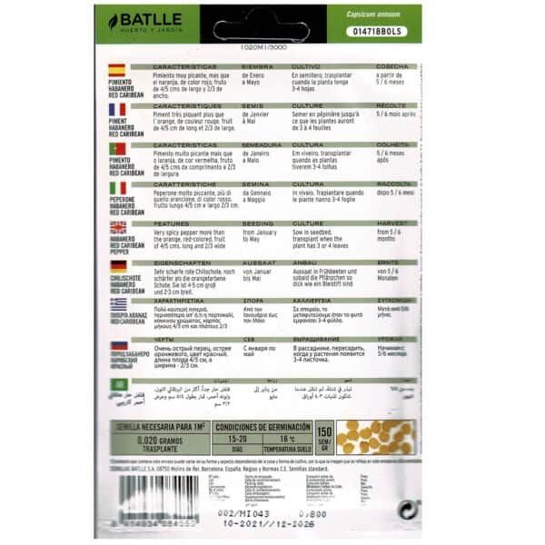 Semillas de pimiento habanero rojo Caribean, planta para huerto, cultivo en exterior y en maceta, semillas de muy alta germinación, ideal para jardinería.