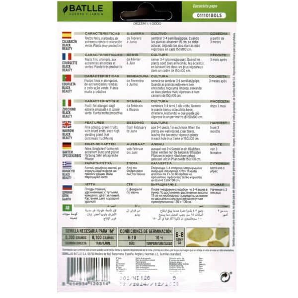 Fruto de calabacín en paquete con semillas, ideal para huertos y jardines.