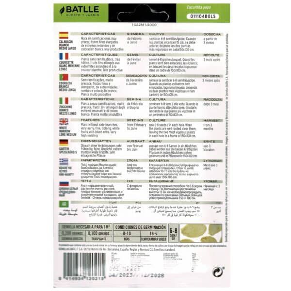 Calabacín blanco medio largo semilla plantación jardin huerto semillas cultivo fertilizantes garniciones.