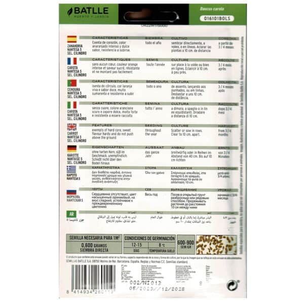 Semillas de zanahoria nantes 5 para siembra en cilindro, fácil inicio de germinación, cultivo y cosecha rápida.