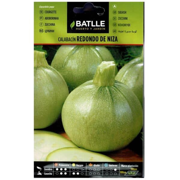 Calabacín redondo de Niza semillas de hortalizas para cultivo en huertos y jardines ecológicos.
