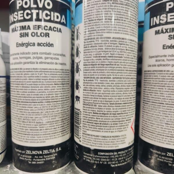 Insecticida en polvo para control de plagas, solución eficaz contra cucarachas, hormigas y pulgas.