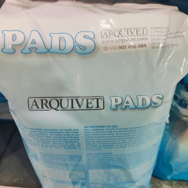 PADS arqui vet para cachorros en paquete de uso doméstico y veterinario, ideal para entrenamiento y cuidado canino.