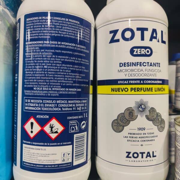 Desinfectante Zotal Zero para uso en manos, superficies y ambientes, con aroma a limón, efectiva protección contra coronavirus.