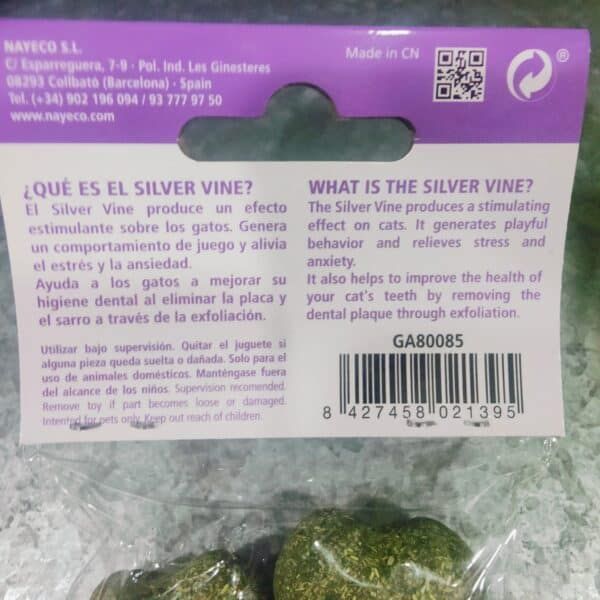 Silver vinek estimulante para gatos, que reduce el estrés y promueve la salud dental mediante exfoliación.