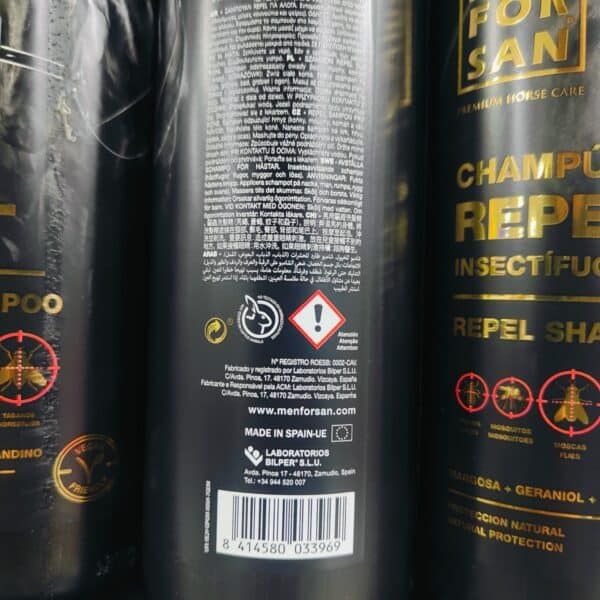 Fondo negro con etiquetas y símbolos de productos insecticidas, advertencias y logotipos de marca.