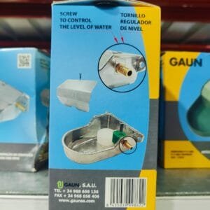 Surtidor de agua con control de nivel y tornillo regulador, compatible con fuentes de agua.