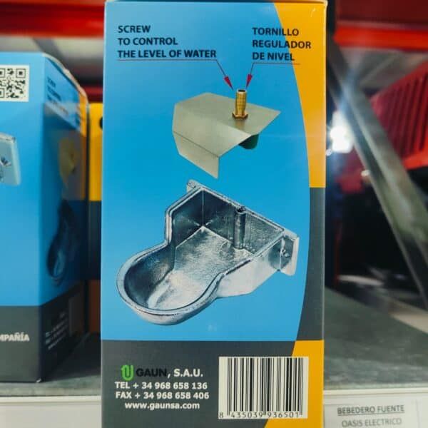 Sello regulador de nivel de agua para mascotas, con tornillo ajustable y control de nivel.