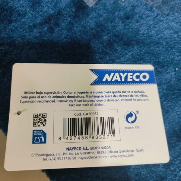 NAYECO etiqueta de juguete para mascotas, supervisión recomendada, material seguro.
