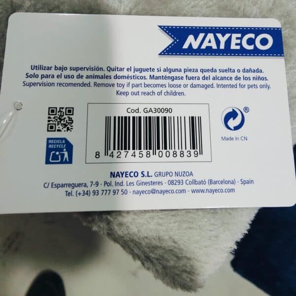 Código de barras NAYECO para juguetes y peluches, etiqueta de seguridad para mascotas y animales domésticos.