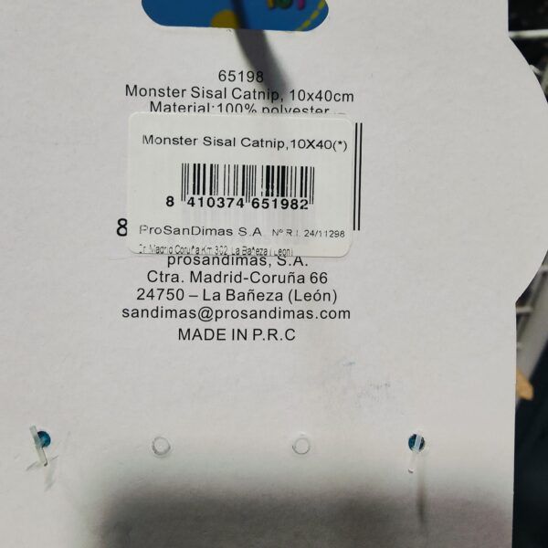 Colorido muñeco de felpa de Monster Sisal Catnip, tamaño 10x40cm, material 100% poliester.