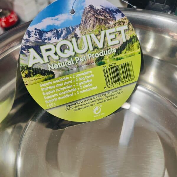 Arqueta para mascotas de acero inoxidable, soporte resistente, ideal para perros y gatos, capacidad 1.8 litros.