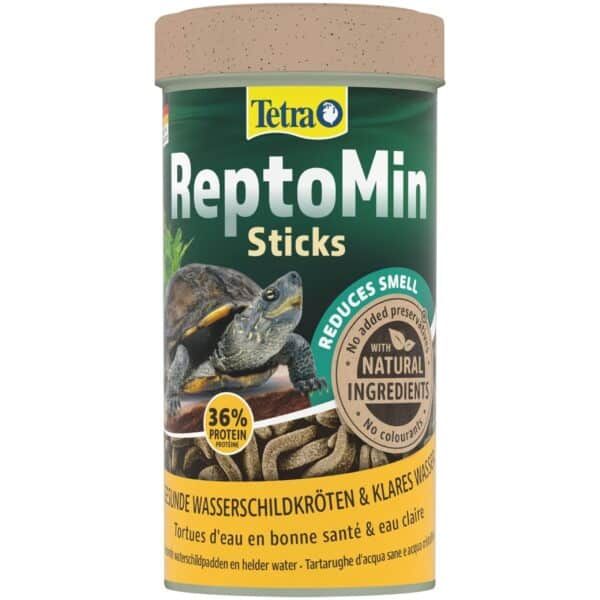 Tetra ReptoMin barras para tortugas y anfibios, alimento natural sin colorantes, reducido olor, 36% proteína.