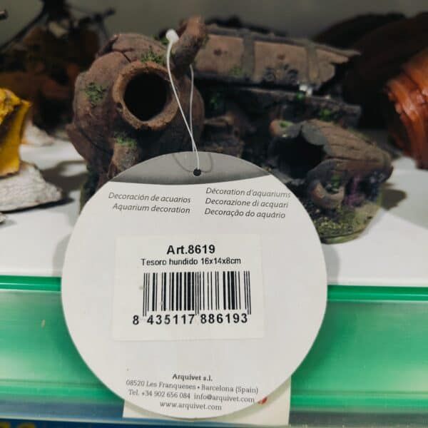 Tesoro hundido para acuario decorativo, tamaño 16x14x8cm, decoración acuarios.