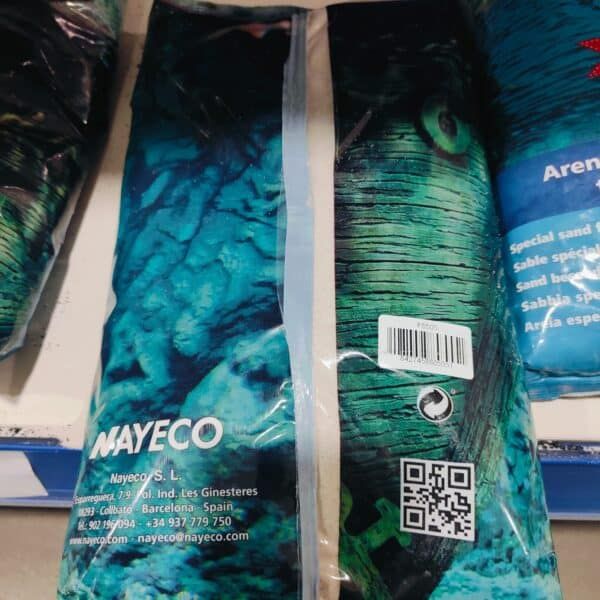 Paquete de arena para playa y jardín, color azul y verde, entrega en Barcelona y España.