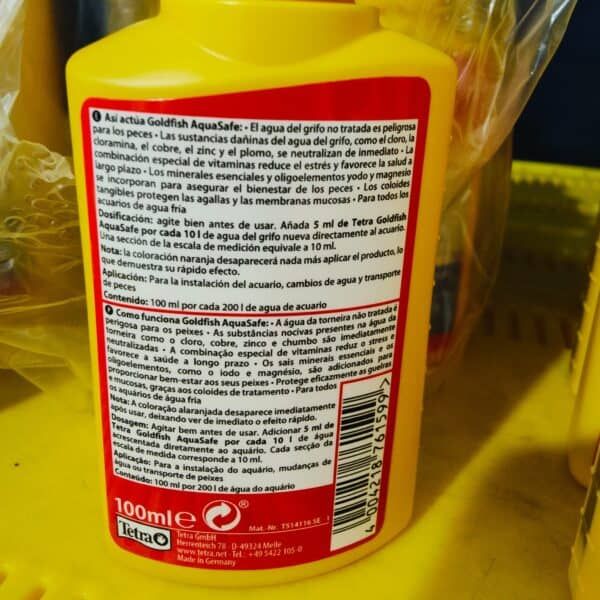 Aditivo para acuarios Goldfish AquaSafe, agua no tratada, neutralizador de tóxicos, protección de peces y plantas acuáticas.