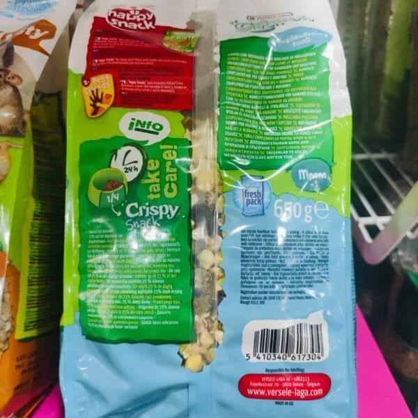 Tus mascotas en snacks saludables, paquete de 650g con palomitas y snacks crujientes para cuidar su alimentación.