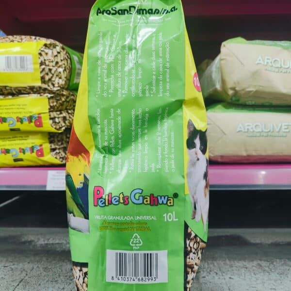 Pellets Gahua para gatos, alimento natural para felinos, envase de 10L con ingredientes de alta calidad.