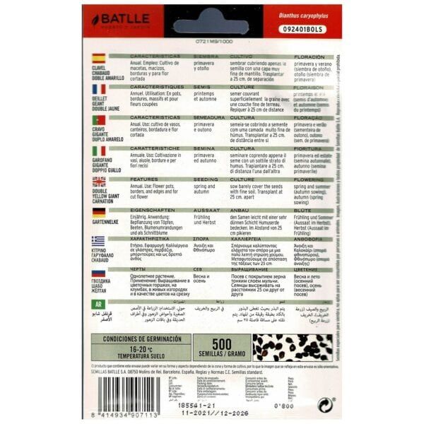 Semillas de flores para siembra en primavera y otoño, con 500 semillas por gramo, ideales para cultivar flores.