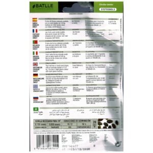 Semillas de cebada en paquete para siembra, cultivo y trasplante, con instrucciones y características en diversos idiomas.