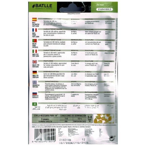 Flor de maíz variedad de 180 metros para consumo en cabañas y granos.