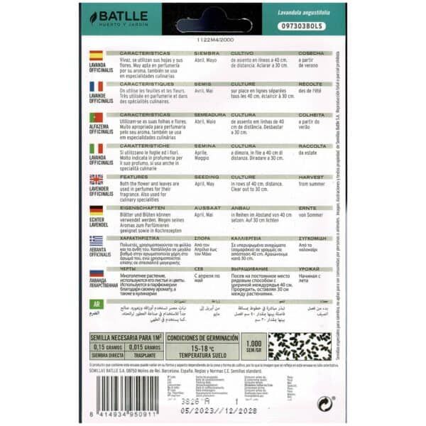 Germen de lavanda en sobres de semillas para cultivo, fácil de sembrar y aroma aromático, ideal para jardinería y aromaterapia.