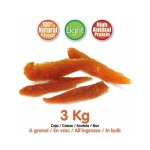 Delicias de pollo deshidratado para mascotas, 3 kg, en paquete de tamaño grande.