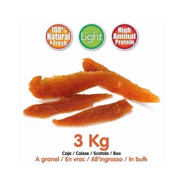 Delicias de pollo deshidratado para mascotas, 3 kg, en paquete de tamaño grande.