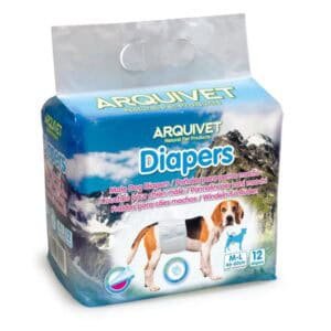 Protector para perros machos, paquete con 12 pañales en talla M-L, ajuste cómodo, ideal para cuidado canino.