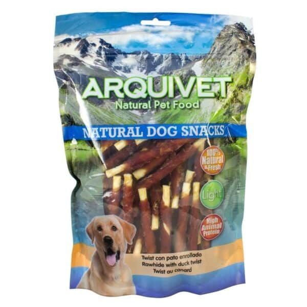 Arquivet snacks naturales para perros, palitos con pato enrollado, alimentación saludable pet.