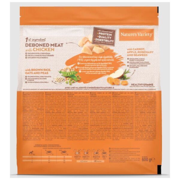 Alimento para mascotas con pollo, arroz integral y verduras, comida saludable y nutritiva para perros.