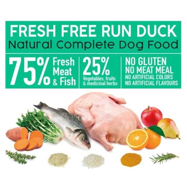 Fresh food para perros con 75% de carne y pescado, ingredientes naturales y sin aditivos artificiales.