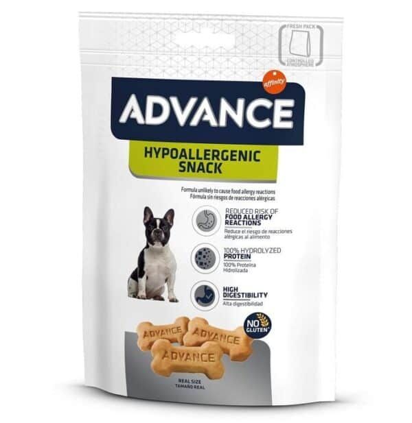 Advance hypoallergenic snack para perros, comida para mascotas sin gluten y alta digestibilidad.