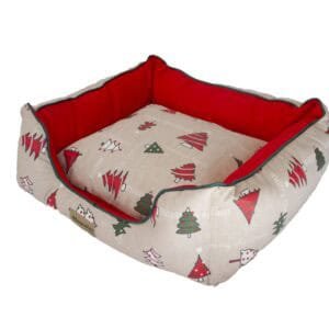 Cama para mascotas con decoración navideña, ideal para perros y gatos en Navidad.