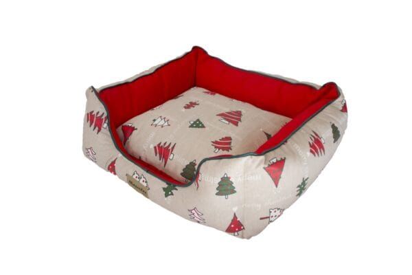 Cama para mascotas con decoración navideña, ideal para perros y gatos en Navidad.