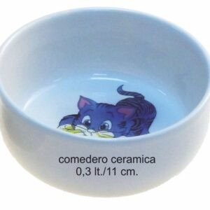 Gato de cerámica para mascotas, cuenco para comida o agua, ideal para gatos y pequeños animales.