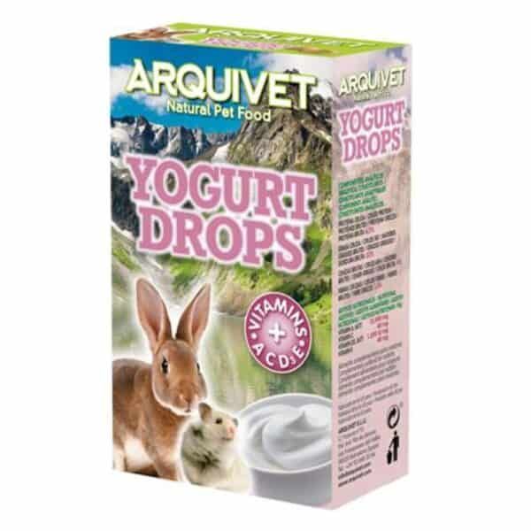 ArquiVet Yogurt Drops para animales, suplemento natural con vitaminas, ideal para conejos y roedores.