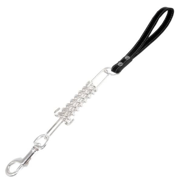 Metallic pet grooming deshedding tool with wrist strap, ideal for fur removal.