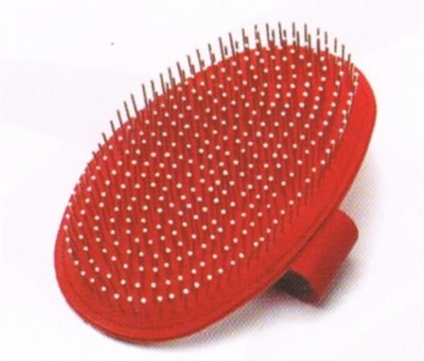 Cepillo para mascotas con cerdas de silicona, ideal para baños y cuidado del pelaje.